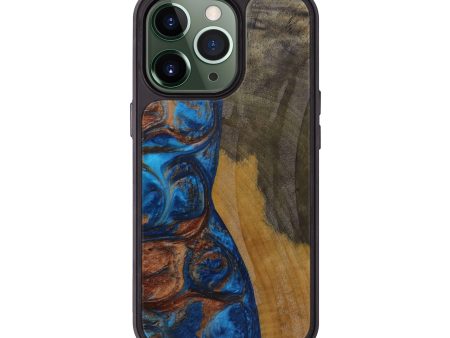 iPhone 13 Pro Wood+Resin Phone Case - Drona (Teal & Gold, 593800) For Cheap