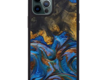 iPhone 12 Pro Max Wood+Resin Phone Case - Abra (Teal & Gold, 593844) For Sale