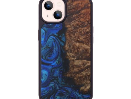 iPhone 14 Wood+Resin Phone Case - Lib (Dark Blue, 596166) For Sale