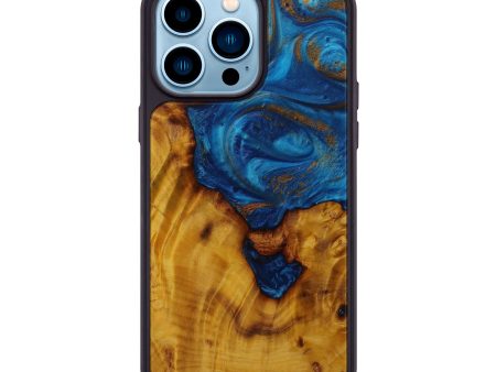 iPhone 14 Pro Max Wood+Resin Phone Case - Yarlanda (Teal & Gold, 593874) Hot on Sale