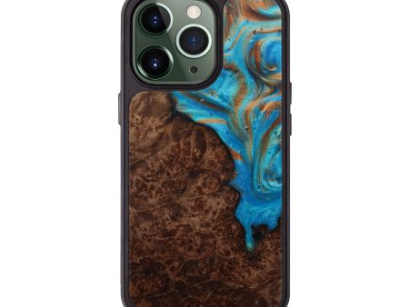 iPhone 13 Pro Wood+Resin Phone Case - Zoenka (Teal & Gold, 591935) Cheap