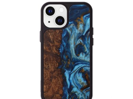 iPhone 13 mini Wood+Resin Phone Case - Vilhelm (Teal & Gold, 593838) Cheap