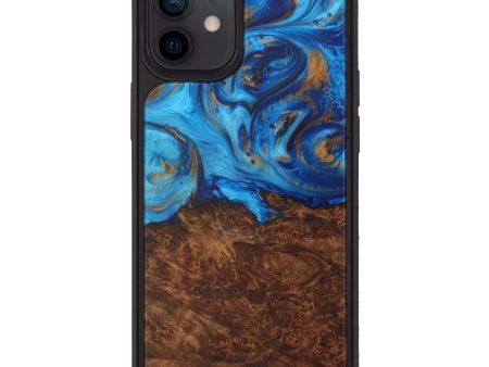 iPhone 12 Wood+Resin Phone Case - Maala (Teal & Gold, 591947) For Discount