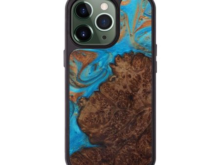 iPhone 13 Pro Wood+Resin Phone Case - Goran (Teal & Gold, 591925) Online now