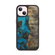 iPhone 14 Wood+Resin Phone Case - Montana (Teal & Gold, 593801) For Sale