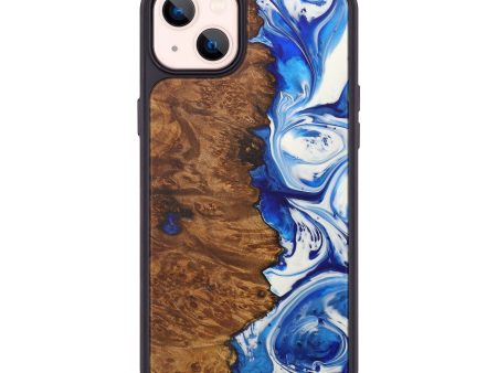 iPhone 14 Plus Wood+Resin Phone Case - Delsie (Dark Blue, 596174) on Sale