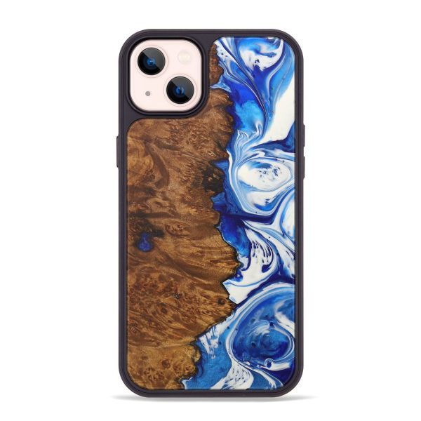 iPhone 14 Plus Wood+Resin Phone Case - Delsie (Dark Blue, 596174) on Sale