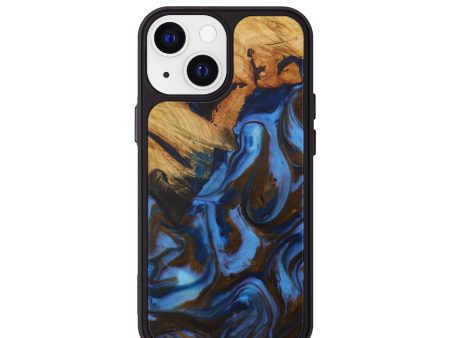 iPhone 13 mini Wood+Resin Phone Case - Vishwa (Teal & Gold, 593861) Supply