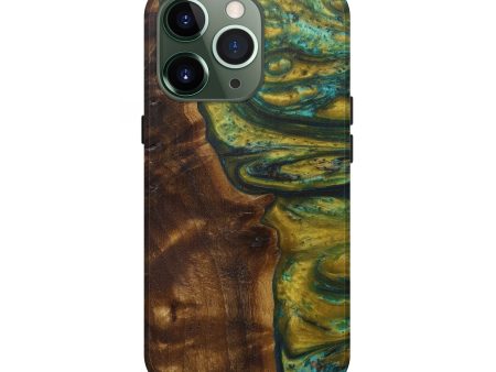 iPhone 13 Pro Wood+Resin Live Edge Phone Case - Deny (Teal & Gold, 594821) Fashion