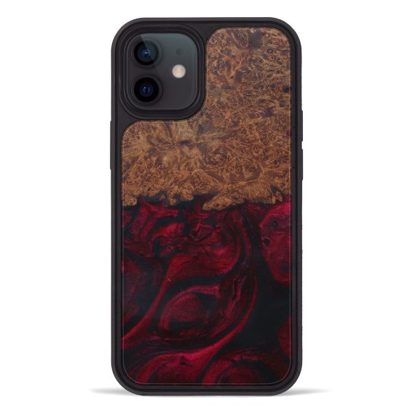 iPhone 12 Wood+Resin Phone Case - Cordy (Dark Red, 595666) Discount