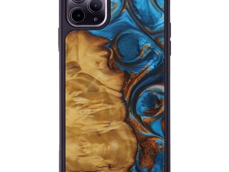 iPhone 11 Pro Max Wood+Resin Phone Case - Karin (Teal & Gold, 593796) Online Sale