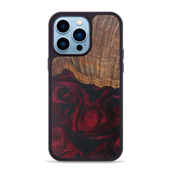 iPhone 14 Pro Max Wood+Resin Phone Case - Rungro (Dark Red, 595604) Discount