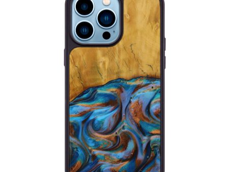 iPhone 14 Pro Max Wood+Resin Phone Case - Zayden (Teal & Gold, 593834) Online Hot Sale