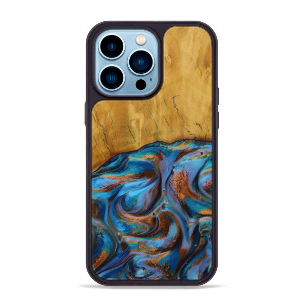 iPhone 14 Pro Max Wood+Resin Phone Case - Zayden (Teal & Gold, 593834) Online Hot Sale