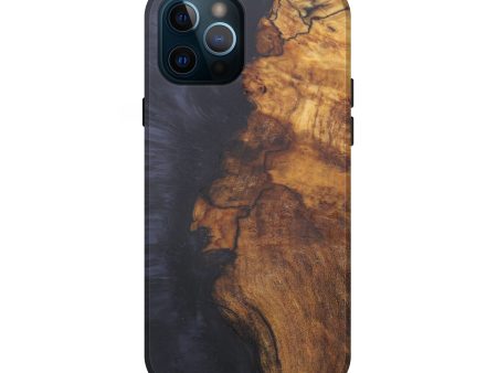 iPhone 12 Pro Wood+Resin Live Edge Phone Case - Zia (Pure Black, 595487) Cheap