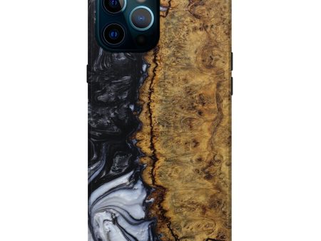 iPhone 12 Pro Max Wood+Resin Live Edge Phone Case - Natalya (Black & White, 595979) Cheap