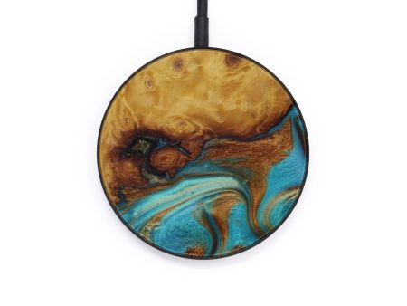 Circle Wood+Resin Wireless Charger - Virgie (Teal & Gold, 593884) Hot on Sale