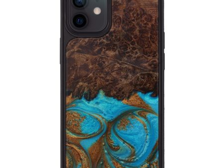 iPhone 12 Wood+Resin Phone Case - Chip (Teal & Gold, 593887) Online