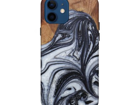 iPhone 12 Wood+Resin Live Edge Phone Case - Concordia (Black & White, 595982) For Sale