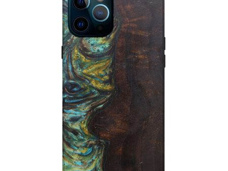 iPhone 12 Pro Max Wood+Resin Live Edge Phone Case - Salvatore (Teal & Gold, 594824) Fashion