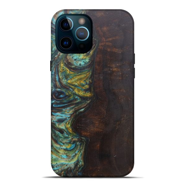 iPhone 12 Pro Max Wood+Resin Live Edge Phone Case - Salvatore (Teal & Gold, 594824) Fashion