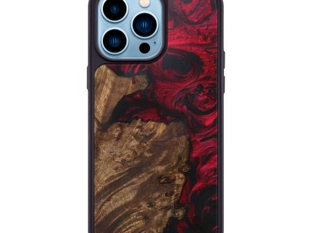 iPhone 14 Pro Max Wood+Resin Phone Case - Neva (Dark Red, 595678) For Cheap