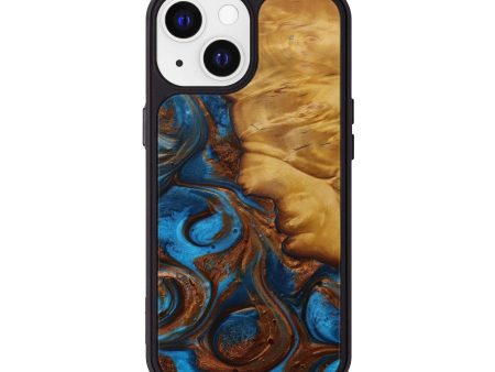 iPhone 13 Wood+Resin Phone Case - Araceli (Teal & Gold, 593797) Sale