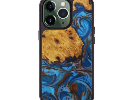 iPhone 13 Pro Wood+Resin Phone Case - Annamarie (Teal & Gold, 593806) on Sale