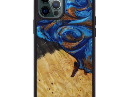 iPhone 12 Pro Max Wood+Resin Phone Case - Dian (Teal & Gold, 591934) Cheap