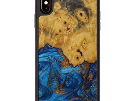 iPhone Xs Max Wood+Resin Phone Case - Schaffer (Teal & Gold, 593869) Cheap