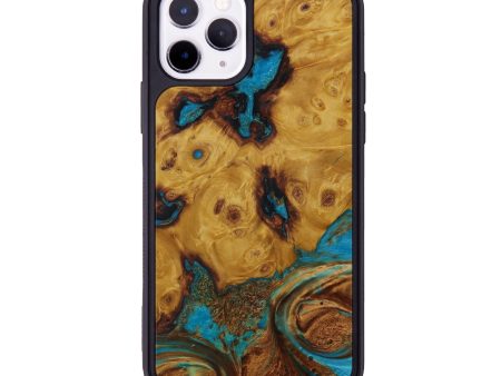 iPhone 11 Pro Wood+Resin Phone Case - Gaye (Teal & Gold, 593881) For Sale