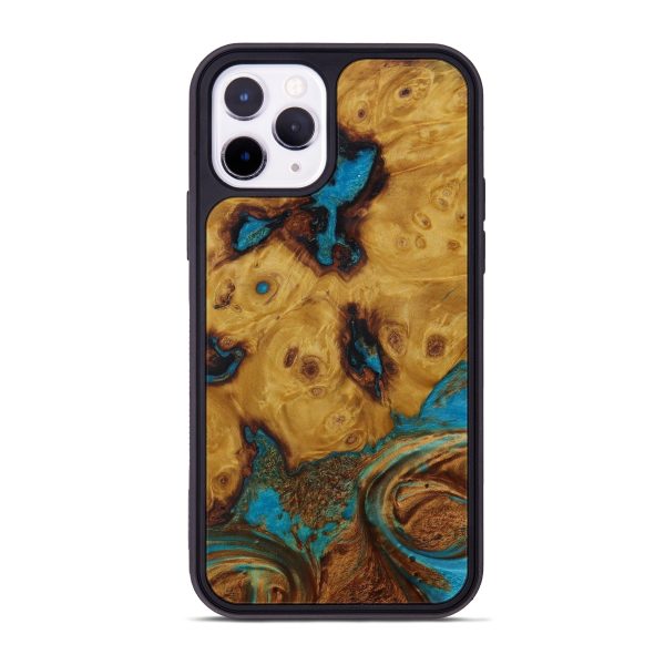 iPhone 11 Pro Wood+Resin Phone Case - Gaye (Teal & Gold, 593881) For Sale