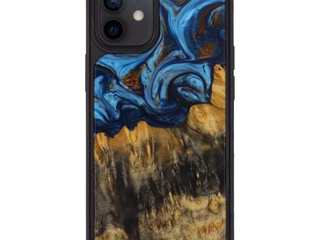 iPhone 12 Wood+Resin Phone Case - Hailee (Teal & Gold, 593822) For Discount