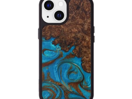 iPhone 13 Wood+Resin Phone Case - Aleda (Teal & Gold, 591937) For Sale