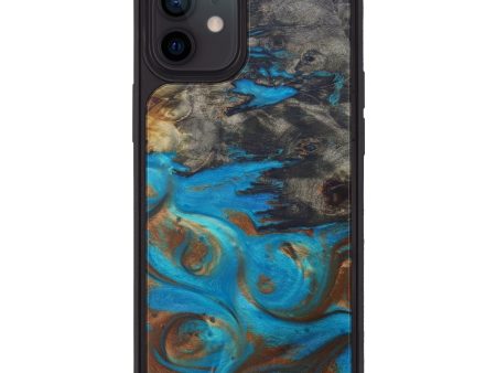 iPhone 12 Wood+Resin Phone Case - Beret (Teal & Gold, 591954) Fashion