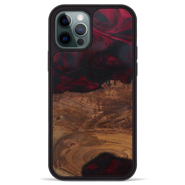 iPhone 12 Pro Max Wood+Resin Phone Case - Janelle (Dark Red, 595643) on Sale