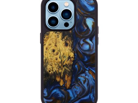 iPhone 14 Pro Wood+Resin Phone Case - Tedda (Teal & Gold, 593852) For Cheap