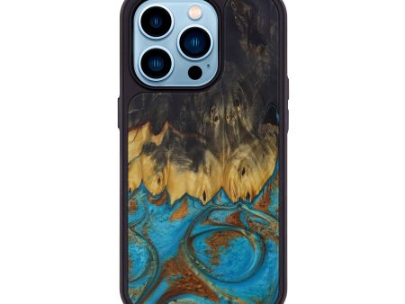 iPhone 14 Pro Wood+Resin Phone Case - Tonja (Teal & Gold, 593879) Hot on Sale