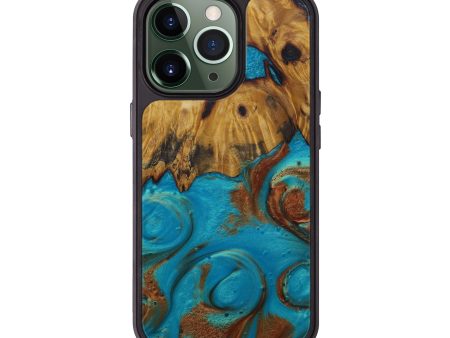 iPhone 13 Pro Wood+Resin Phone Case - Aliana (Teal & Gold, 593815) Online now