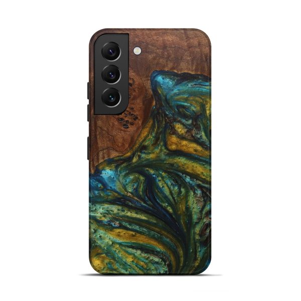 Galaxy S22 Wood+Resin Live Edge Phone Case - Yarlanda (Teal & Gold, 594792) Supply