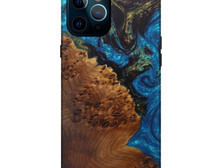 iPhone 12 Pro Max Wood+Resin Live Edge Phone Case - Blinnie (Teal & Gold, 594823) For Cheap