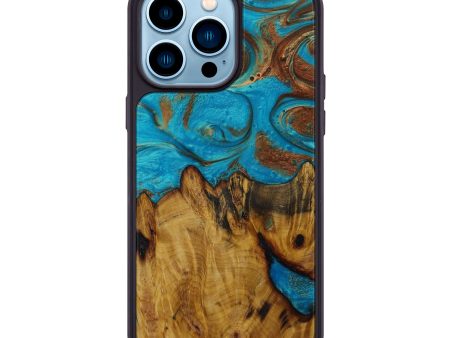 iPhone 14 Pro Max Wood+Resin Phone Case - Ruthi (Teal & Gold, 593835) Hot on Sale