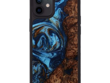 iPhone 12 Wood+Resin Phone Case - Kaylen (Teal & Gold, 593839) on Sale