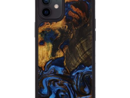 iPhone 12 Wood+Resin Phone Case - Gayl (Teal & Gold, 593860) For Cheap