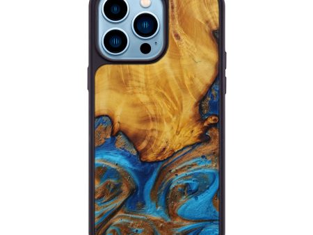 iPhone 14 Pro Max Wood+Resin Phone Case - Vipi (Teal & Gold, 593872) Sale