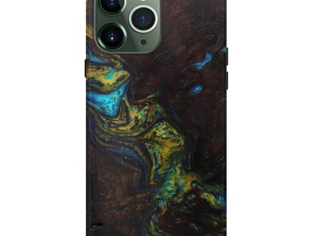 iPhone 13 Pro Max Wood+Resin Live Edge Phone Case - Carolle (Teal & Gold, 594791) on Sale