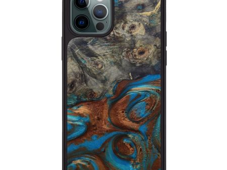 iPhone 12 Pro Wood+Resin Phone Case - Marcel (Teal & Gold, 591955) For Cheap