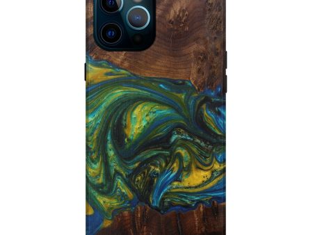 iPhone 12 Pro Max Wood+Resin Live Edge Phone Case - Dieter (Teal & Gold, 594852) Supply