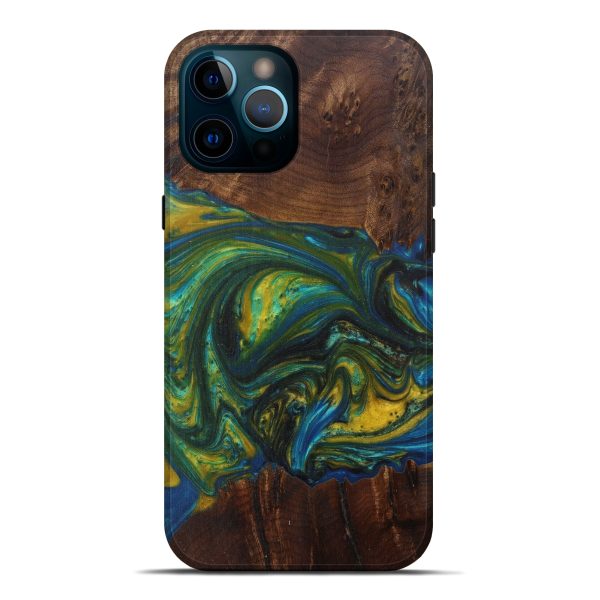 iPhone 12 Pro Max Wood+Resin Live Edge Phone Case - Dieter (Teal & Gold, 594852) Supply