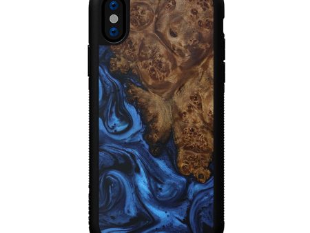 iPhone X Wood+Resin Phone Case - Elmer (Dark Blue, 595955) For Sale